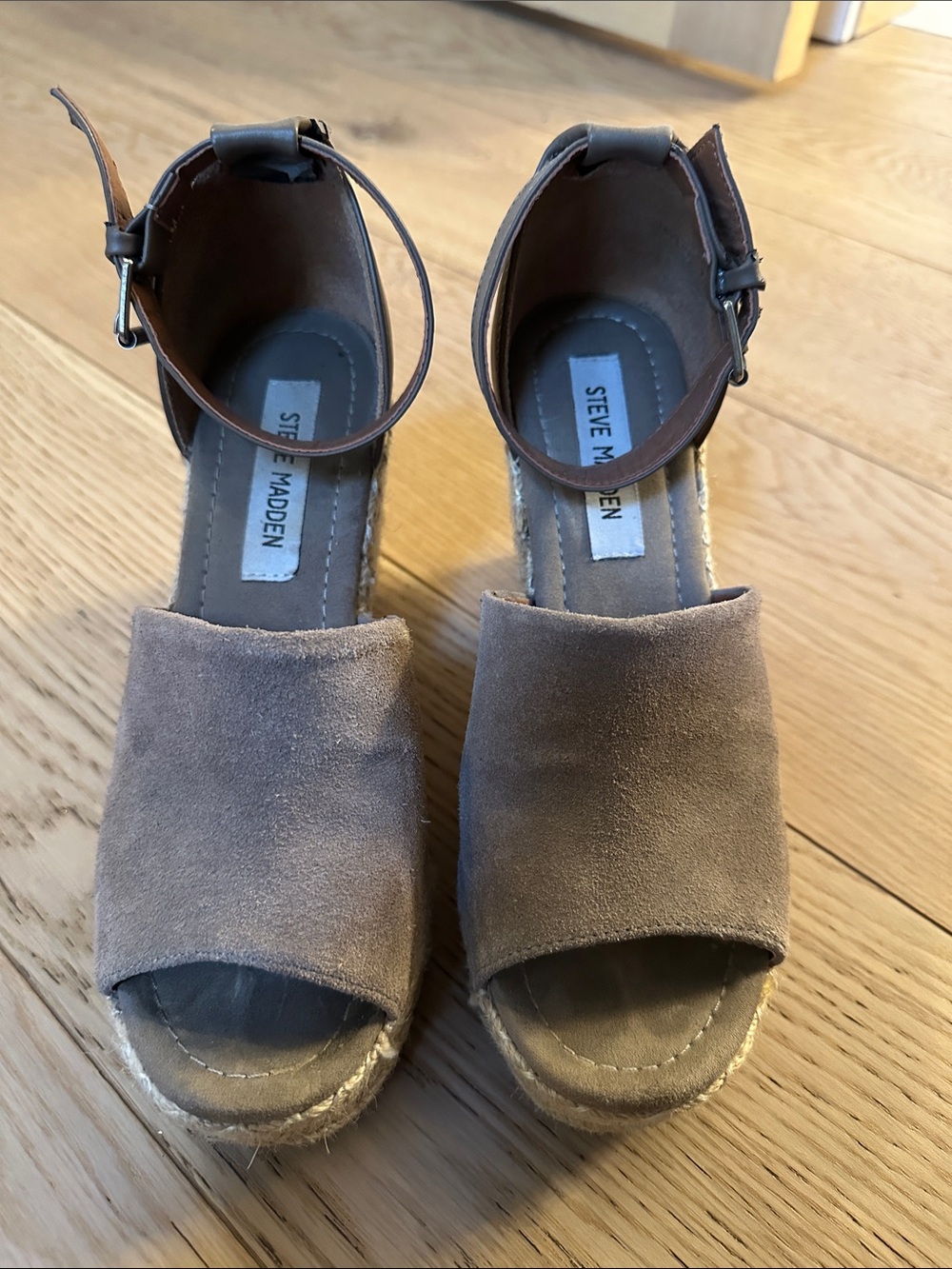 Steve Madden Taupe Suede Espadrille Wedges with Ankle Strap